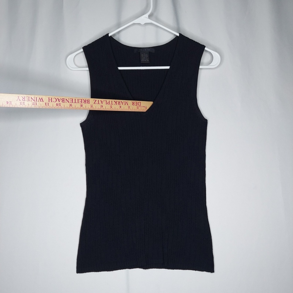The Limited Vtg Rib‎ Knit Tank Top Womens Large Black Stretch V-Neck 90s Nylon